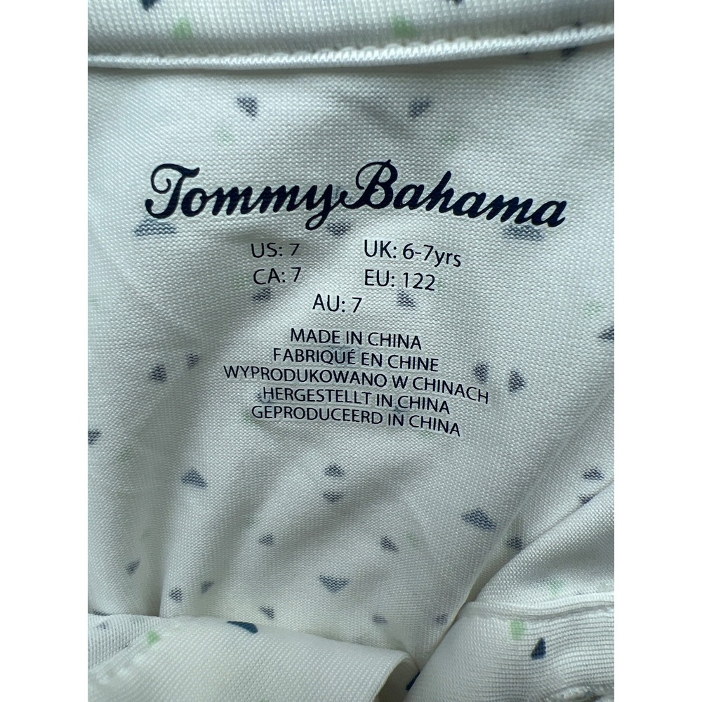 Tommy Bahama Boys Polo Shirt M 7 White Geometric Performance Golf Short Sleeve - Picture 6 of 8